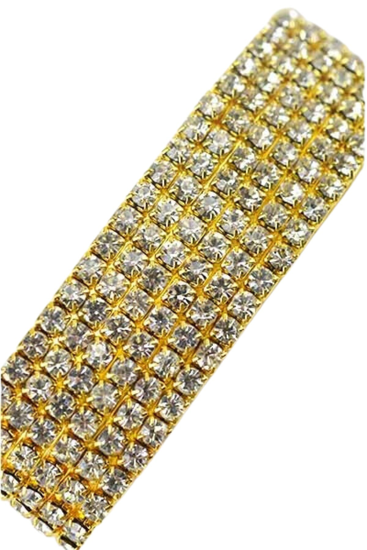 A beautiful 6 line crystal bracelet with a stretch band, showcasing sparkling crystals on a comfortable design.