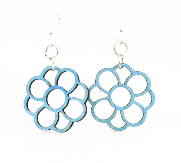 Bubbly Blossoms #121 earrings in Brilliant Blue, made from sustainably sourced wood with silver-finished stainless steel ear wires.