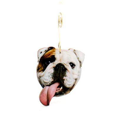 Bulldog Ornament #9976 made from eco-friendly birch wood or recycled paper, featuring a detailed bulldog design.