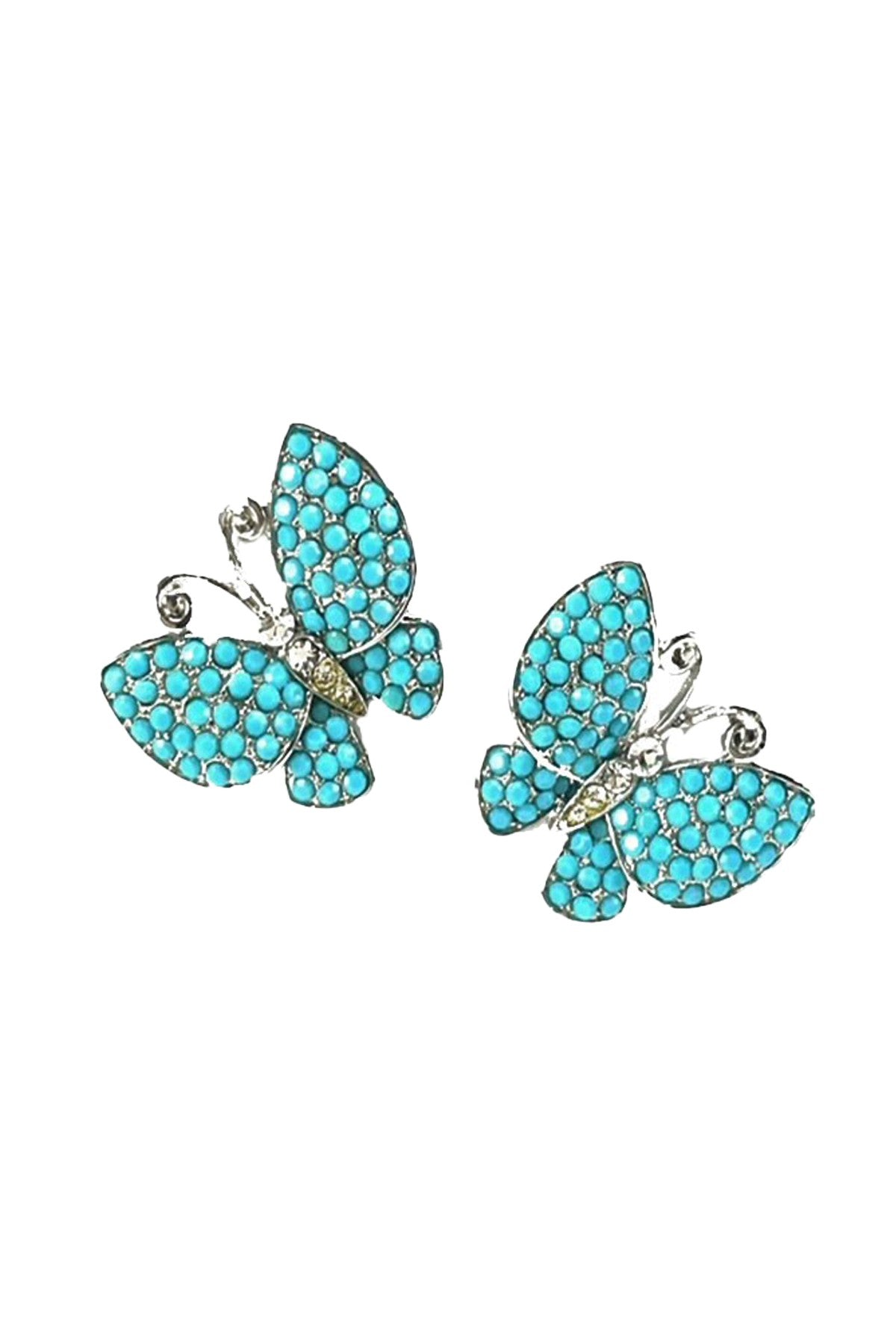 A pair of elegant butterfly bead earrings with intricate designs, featuring a secure post back and a diameter of approximately 1 inch.