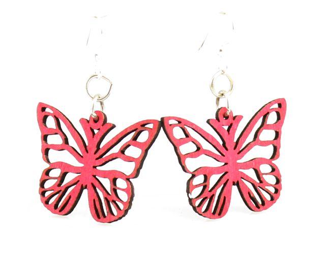 Butterfly Blossoms #122 earrings in Rose color, made from sustainably sourced wood with silver-finished stainless steel ear wires.