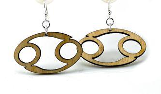 Tan Cancer Earrings #1403 made from sustainably sourced wood with silver-finished stainless steel ear wires.