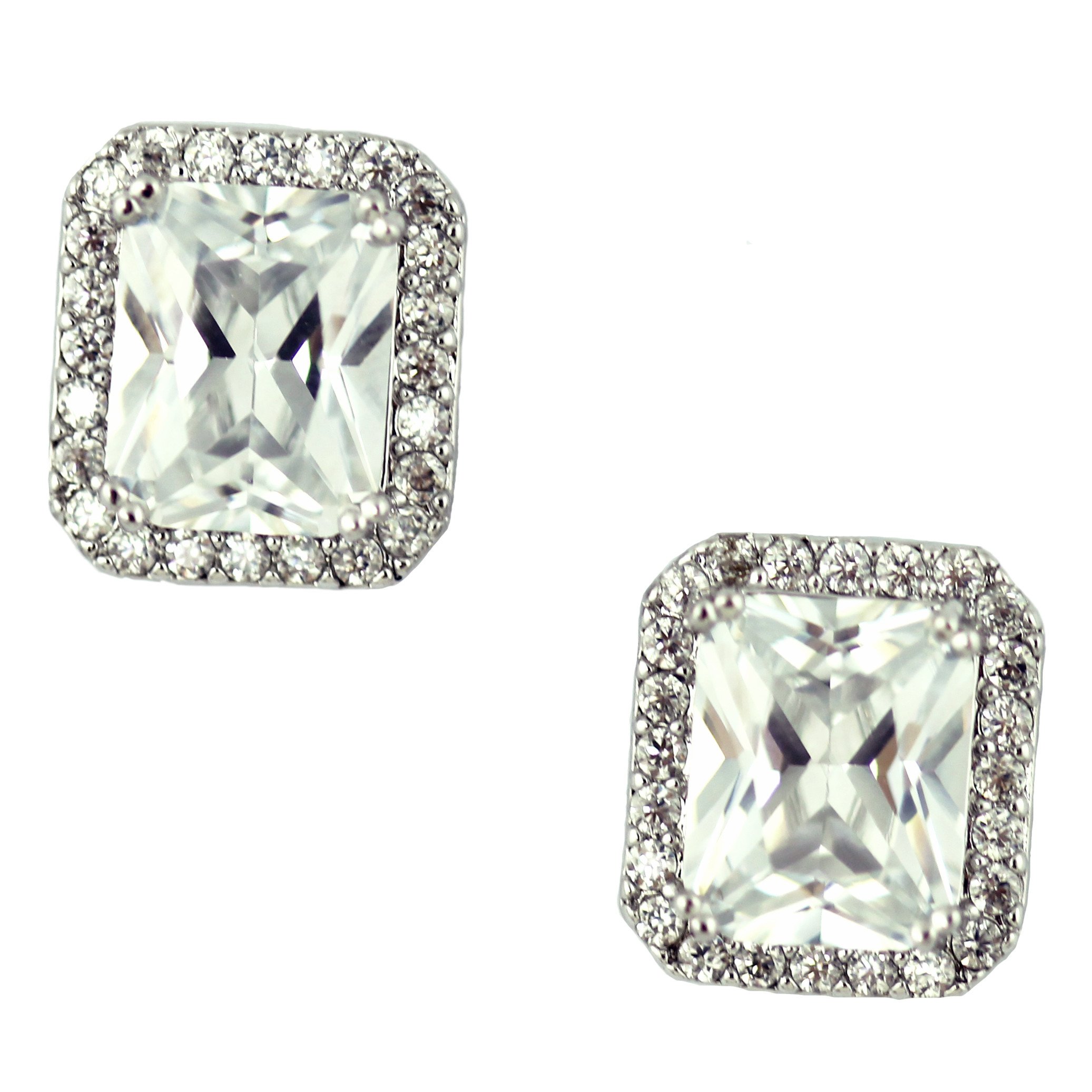 Candy Cz Studs featuring pink Cubic Zirconia in a white gold plated setting with clear pave' crystals.