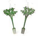 Carrot Fork Earrings in Kelly Green, made from sustainably sourced wood with stainless steel ear wires.