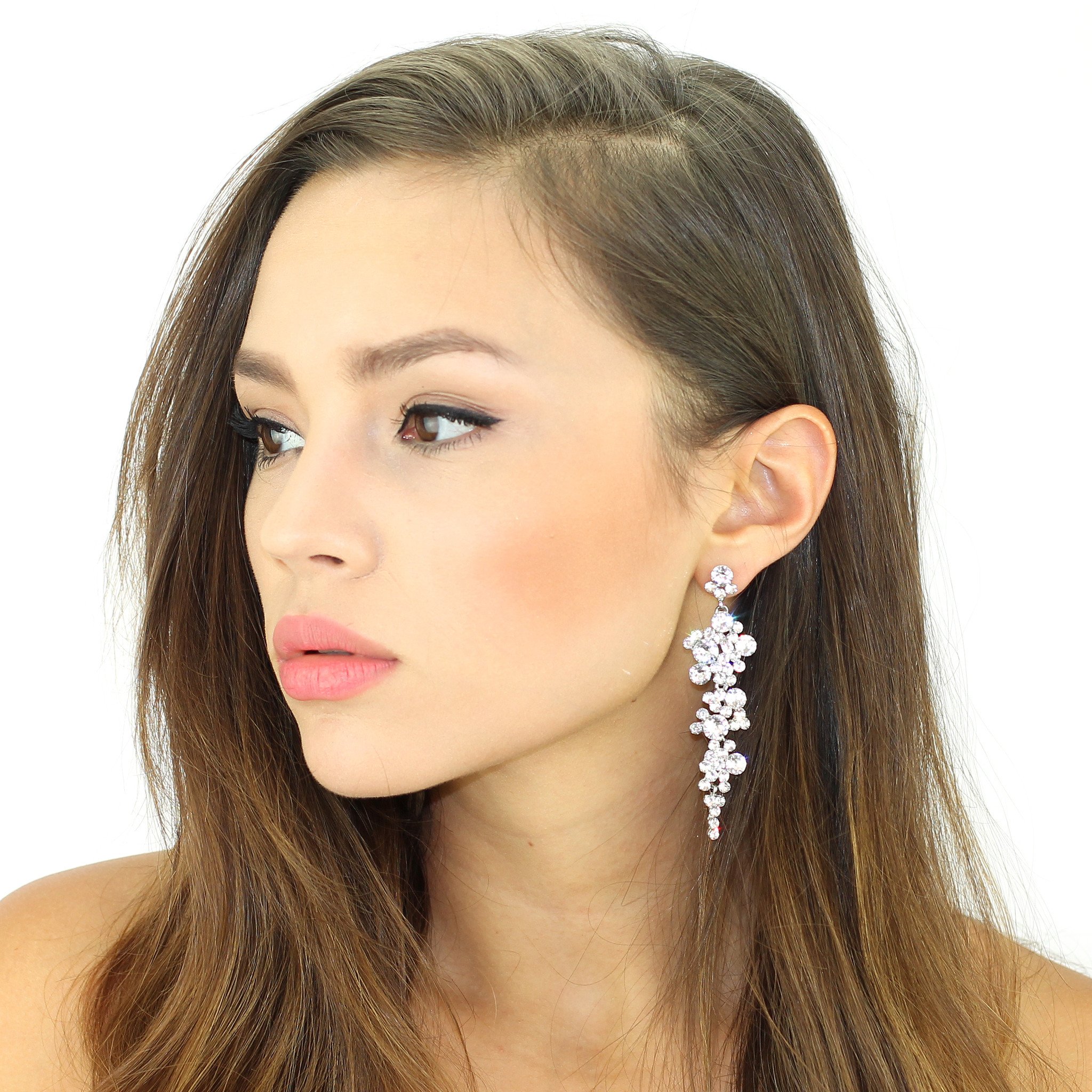 Elegant Cascading Crystals Earrings featuring hand-set Swarovski rhinestones in a stunning bezel setting.