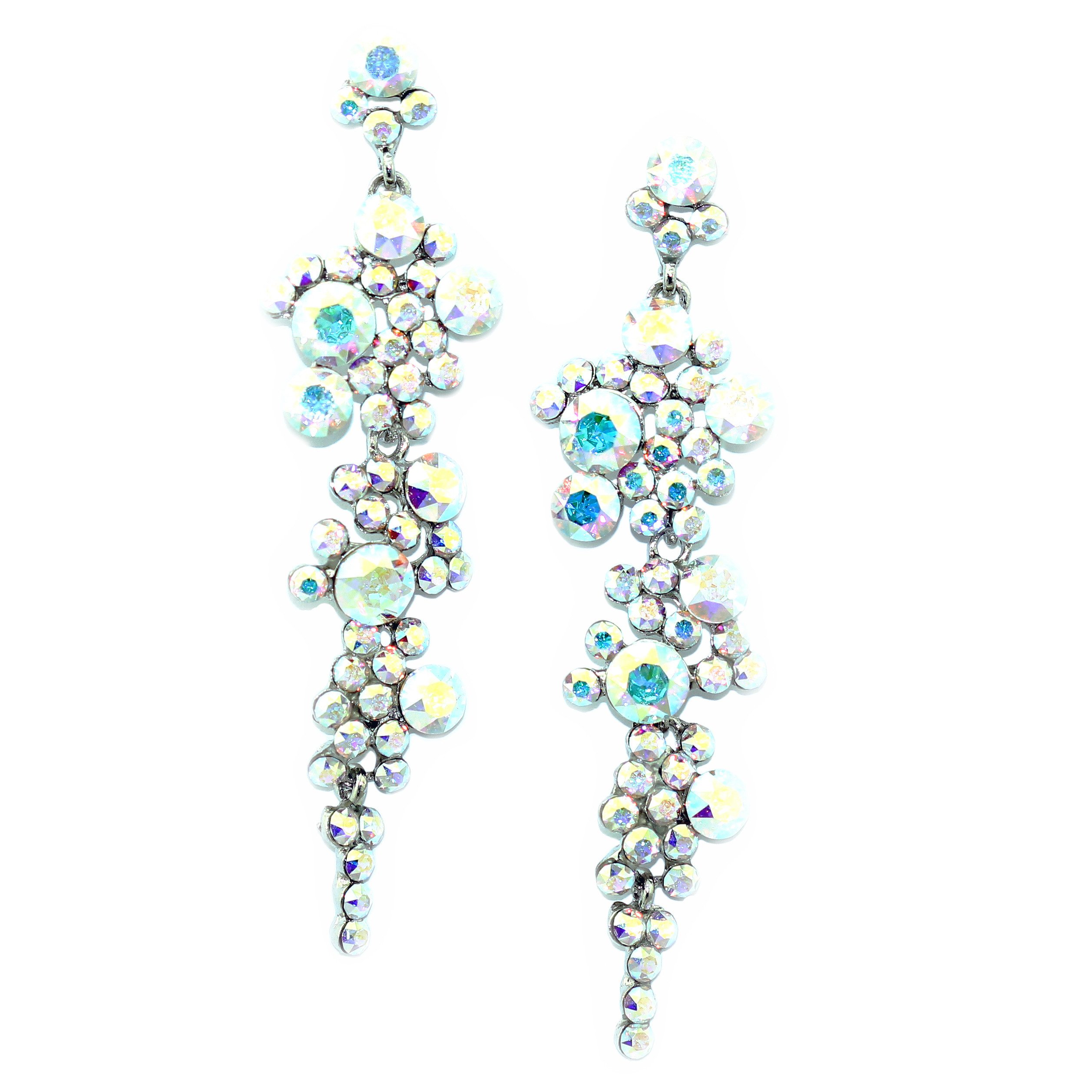 Elegant Cascading Crystals Earrings featuring hand-set Swarovski rhinestones in a stunning bezel setting.