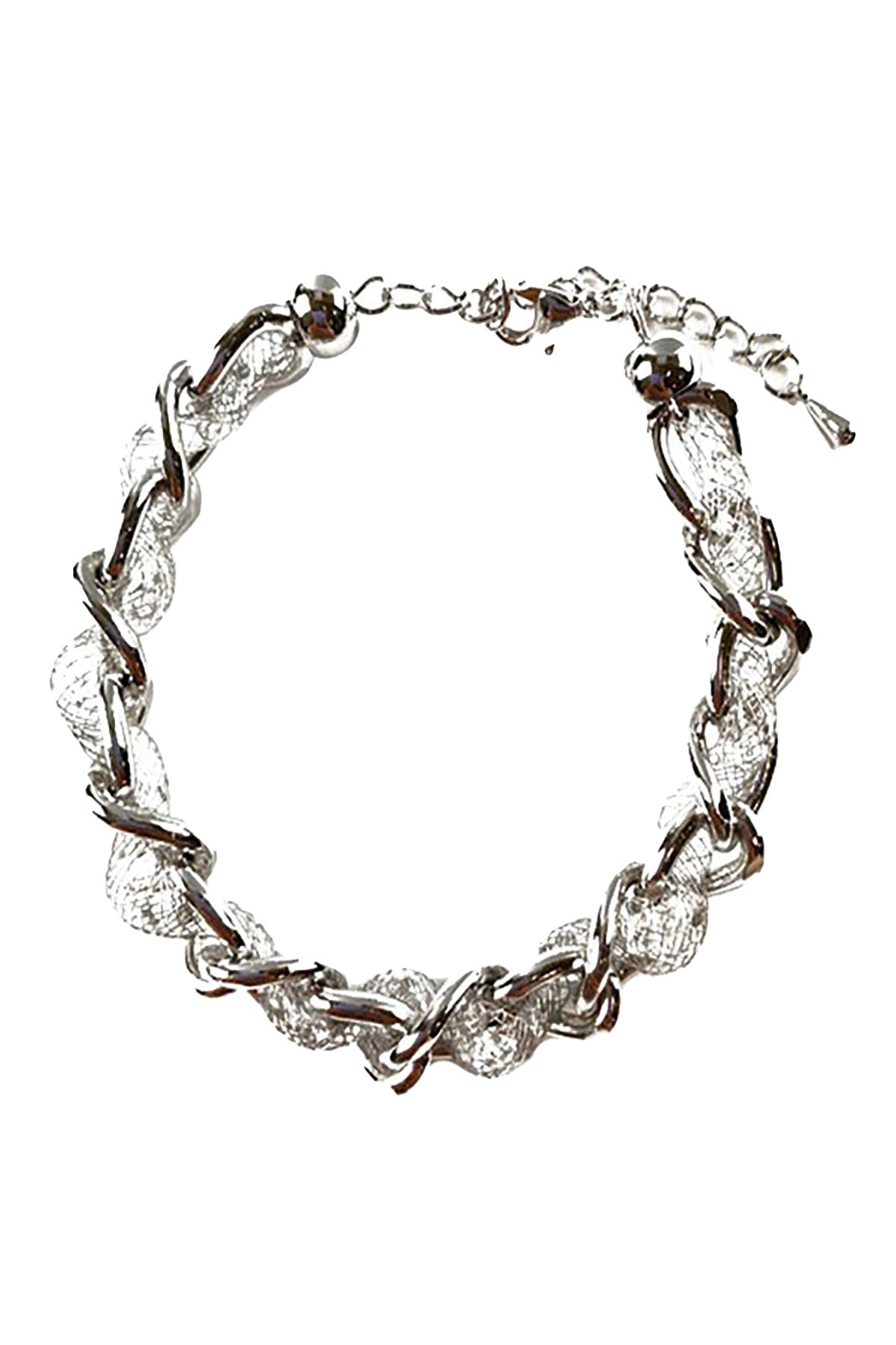 Elegant wire crossover chain bracelet with double plating and lobster claw clasp.