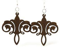 Elegant chandelier earrings made from sustainably sourced wood, featuring a brown finish and hypoallergenic stainless steel ear wires.