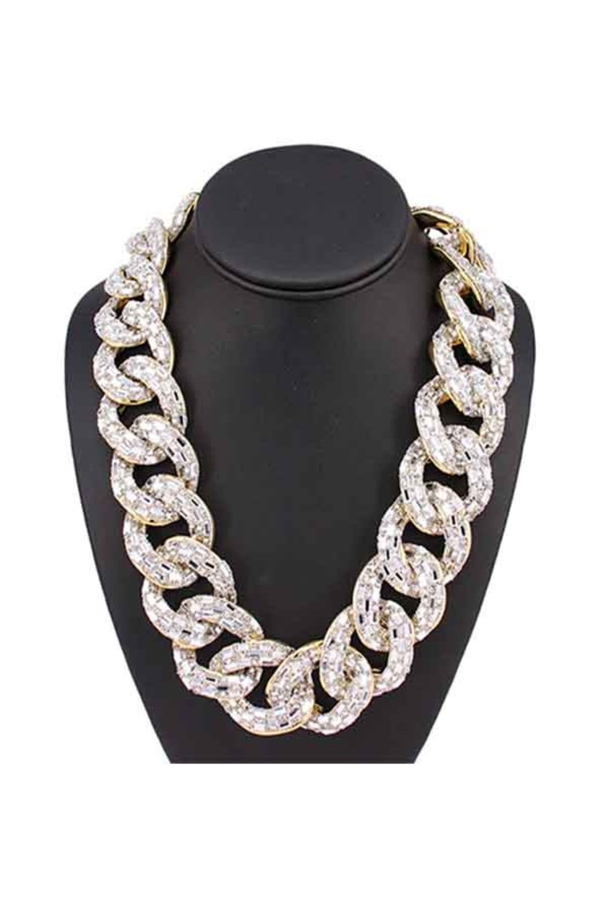 Chunky Chain Full Crystal Necklace Set with sparkling crystals and adjustable clasp, showcasing a bold and elegant design.