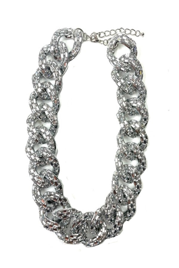 Chunky Chain Full Crystal Necklace Set with sparkling crystals and adjustable clasp, showcasing a bold and elegant design.