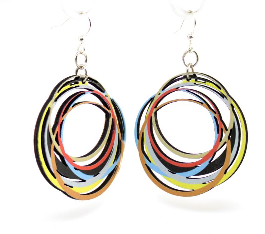 Circle Array #1524 earrings featuring layered pastel circles made from sustainably sourced wood with silver-finished hypoallergenic ear wires.