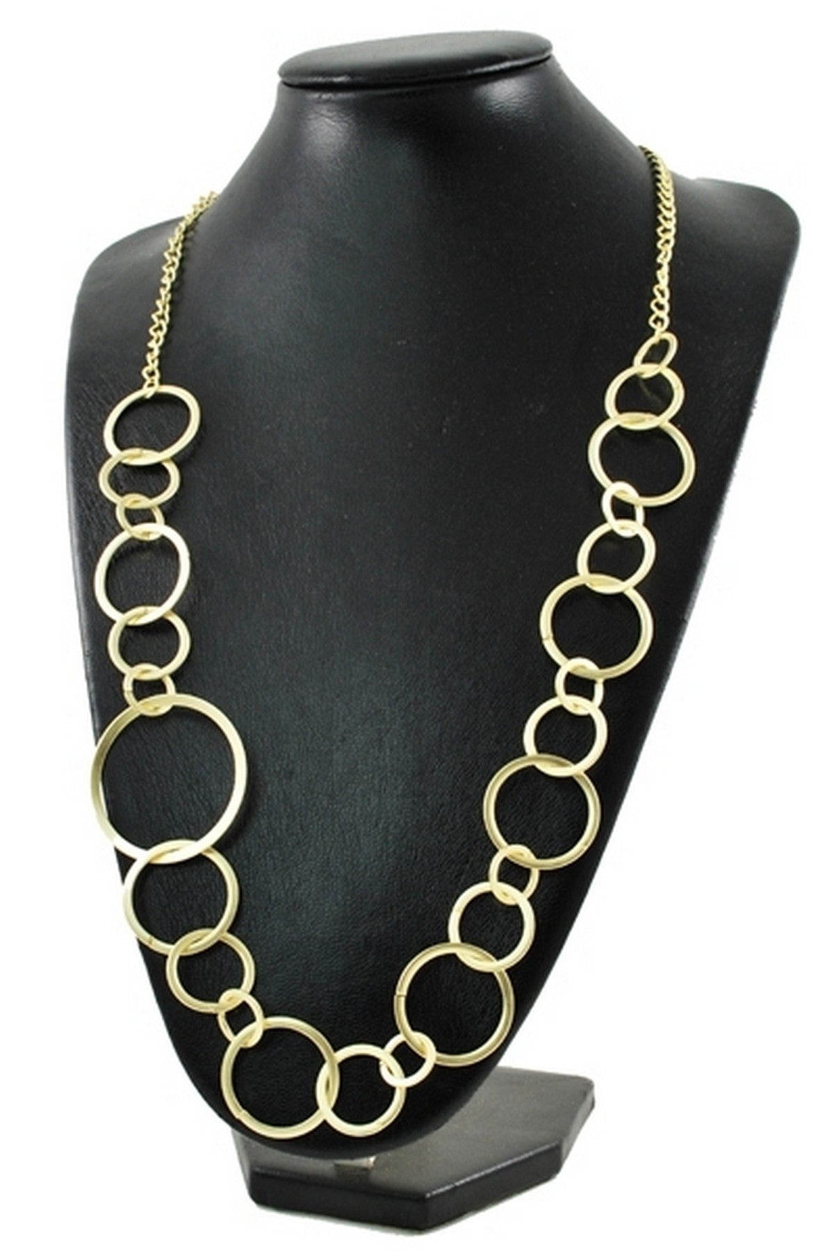 Elegant Circle Link Necklace with a 25-inch chain and lobster claw clasp, showcasing a trendy design perfect for any occasion.