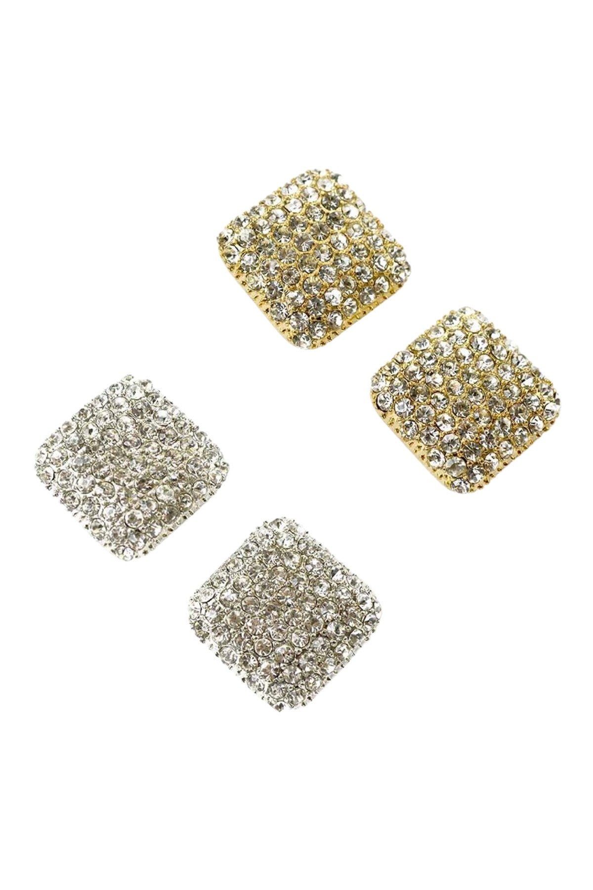 Elegant square design clip-on earrings with rhinestones, showcasing a modern and stylish look.