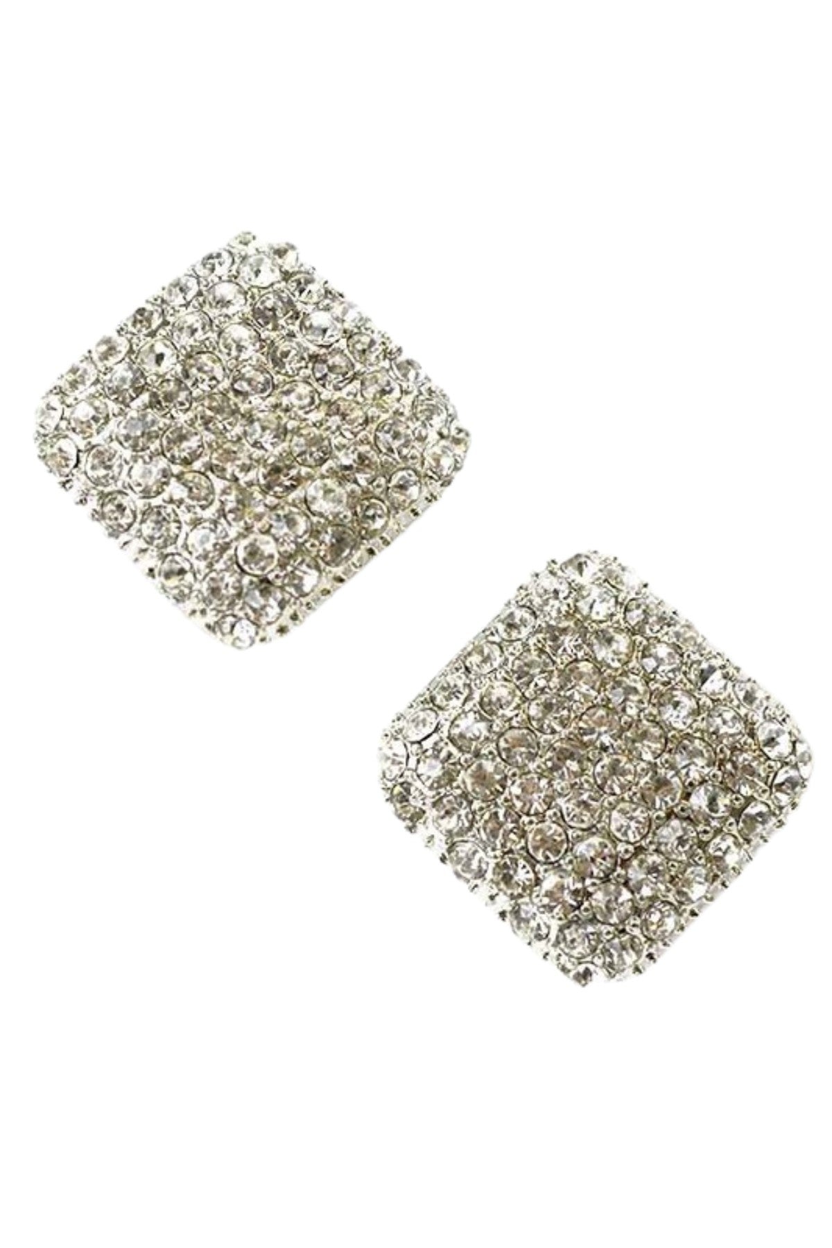 Elegant square design clip-on earrings with rhinestones, showcasing a modern and stylish look.