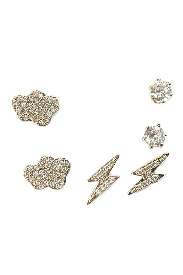 CLOUD 3PCS EARRING SET featuring cubic zirconia in elegant designs, perfect for any occasion.