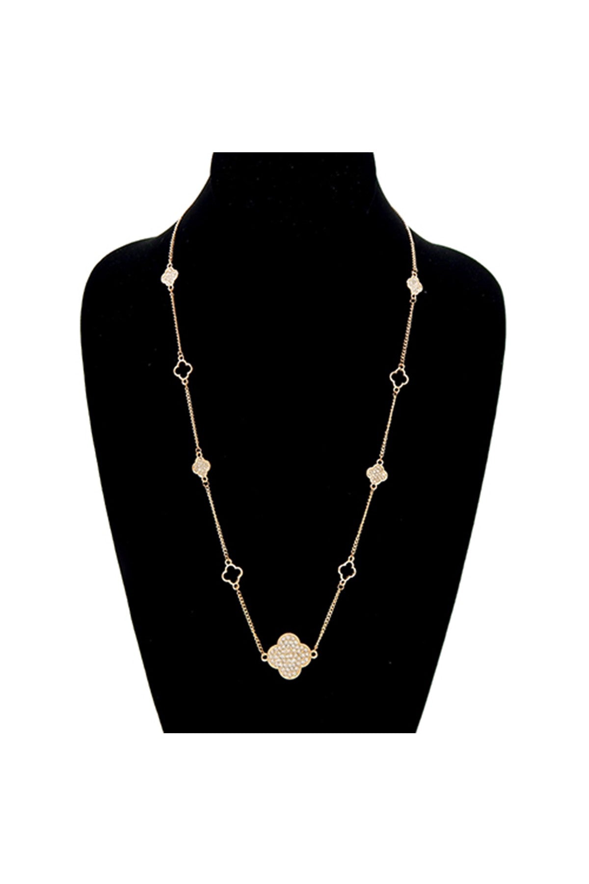 Clover Charm Station Necklace featuring a delicate clover charm and lobster claw clasp, perfect for layering.