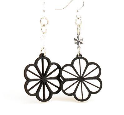 Elegant Clover Earrings #1506 made from sustainably sourced wood, featuring silver-finished hypoallergenic ear wires in Black Satin color.