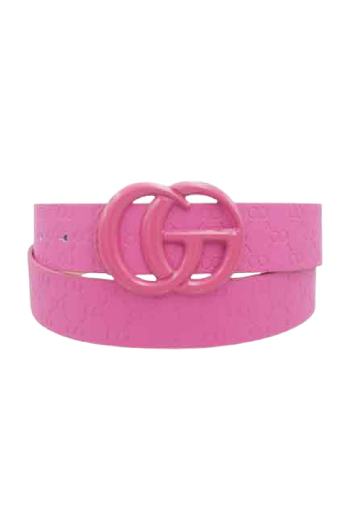 Color Coated Go Buckle Embossed Print Belt in vibrant colors with embossed design.