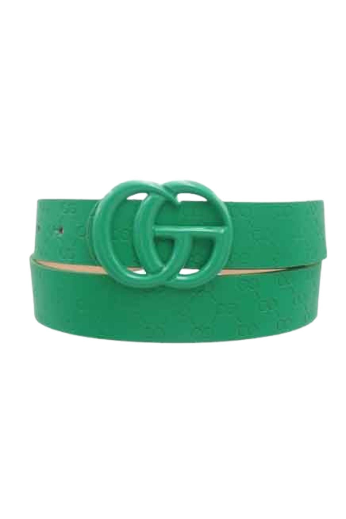 Color Coated Go Buckle Embossed Print Belt in vibrant colors with embossed design.