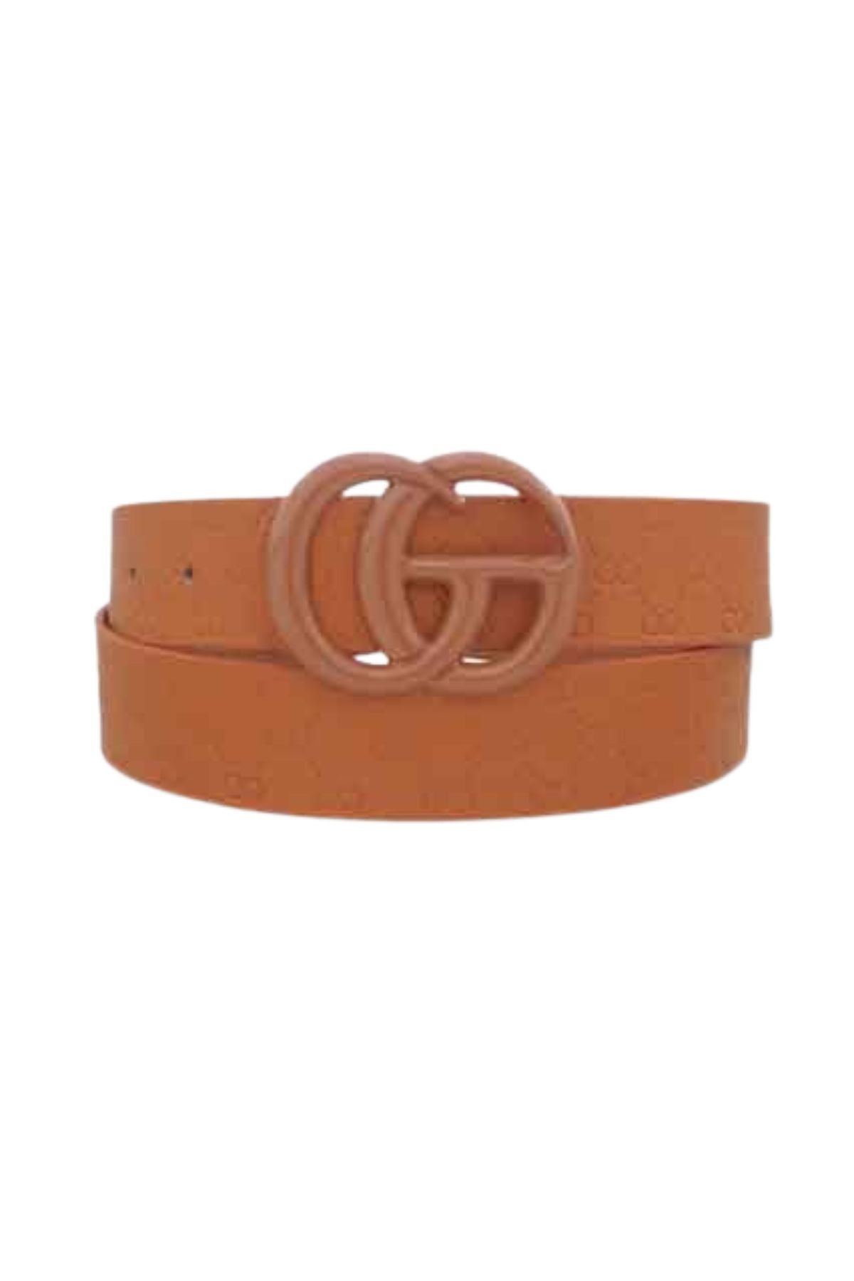 Color Coated Go Buckle Embossed Print Belt in vibrant colors with embossed design.