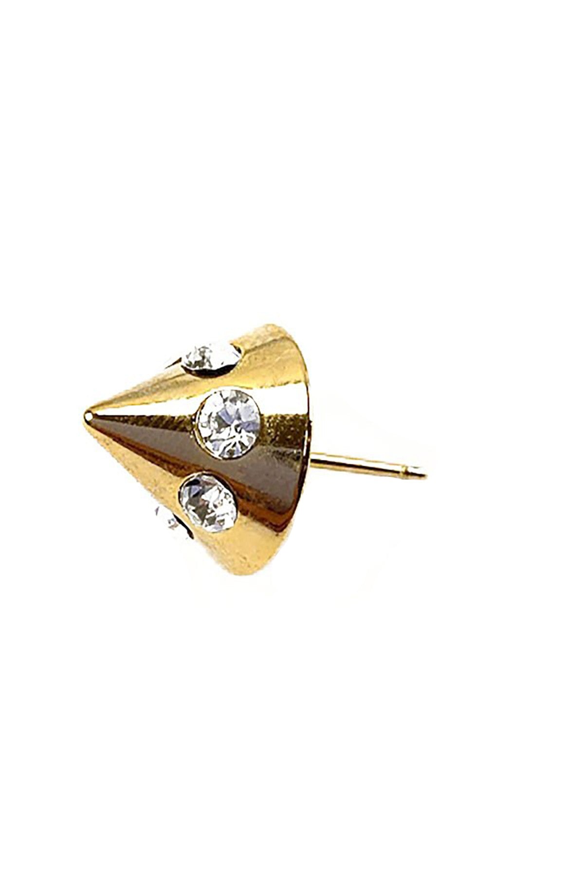 Corn shape stud earrings adorned with sparkling rhinestones, double plated for durability, featuring a secure post back.