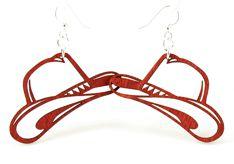 A pair of stylish Cowgirl Hat Earrings made from sustainably sourced wood, featuring a vibrant Cherry Red color and hypoallergenic stainless steel ear wires.