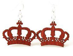 Elegant Crown Earrings #1193 made from sustainably sourced wood, featuring a regal design in Cherry Red with hypoallergenic silver-finished ear wires.