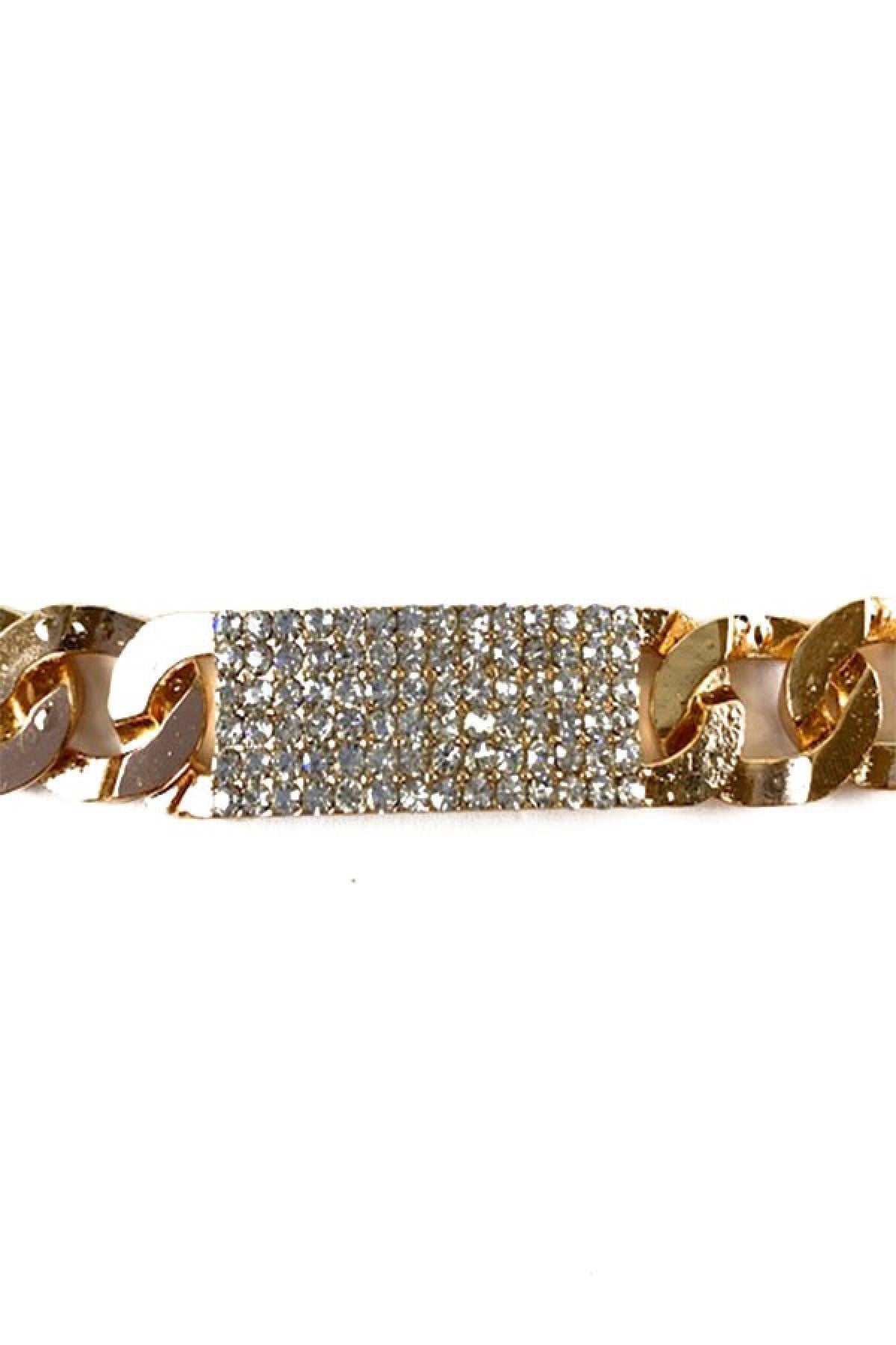 Elegant Crystal Bar Link Chain Bracelet with double plating and crystal accents, featuring a lobster claw clasp and adjustable extender.