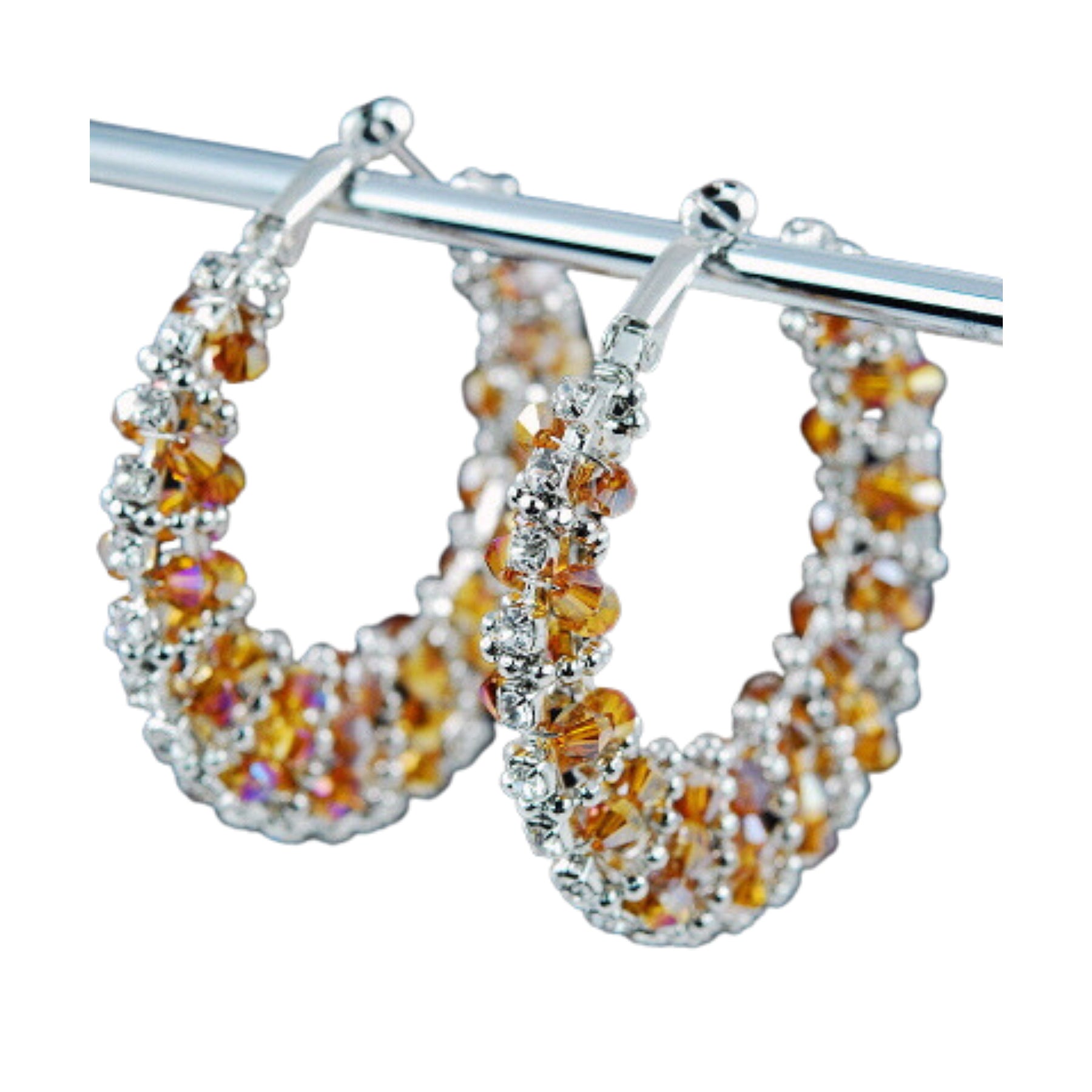 Elegant crystal bead earrings with a lever back design, showcasing a 2.5-inch drop length, perfect for any occasion.