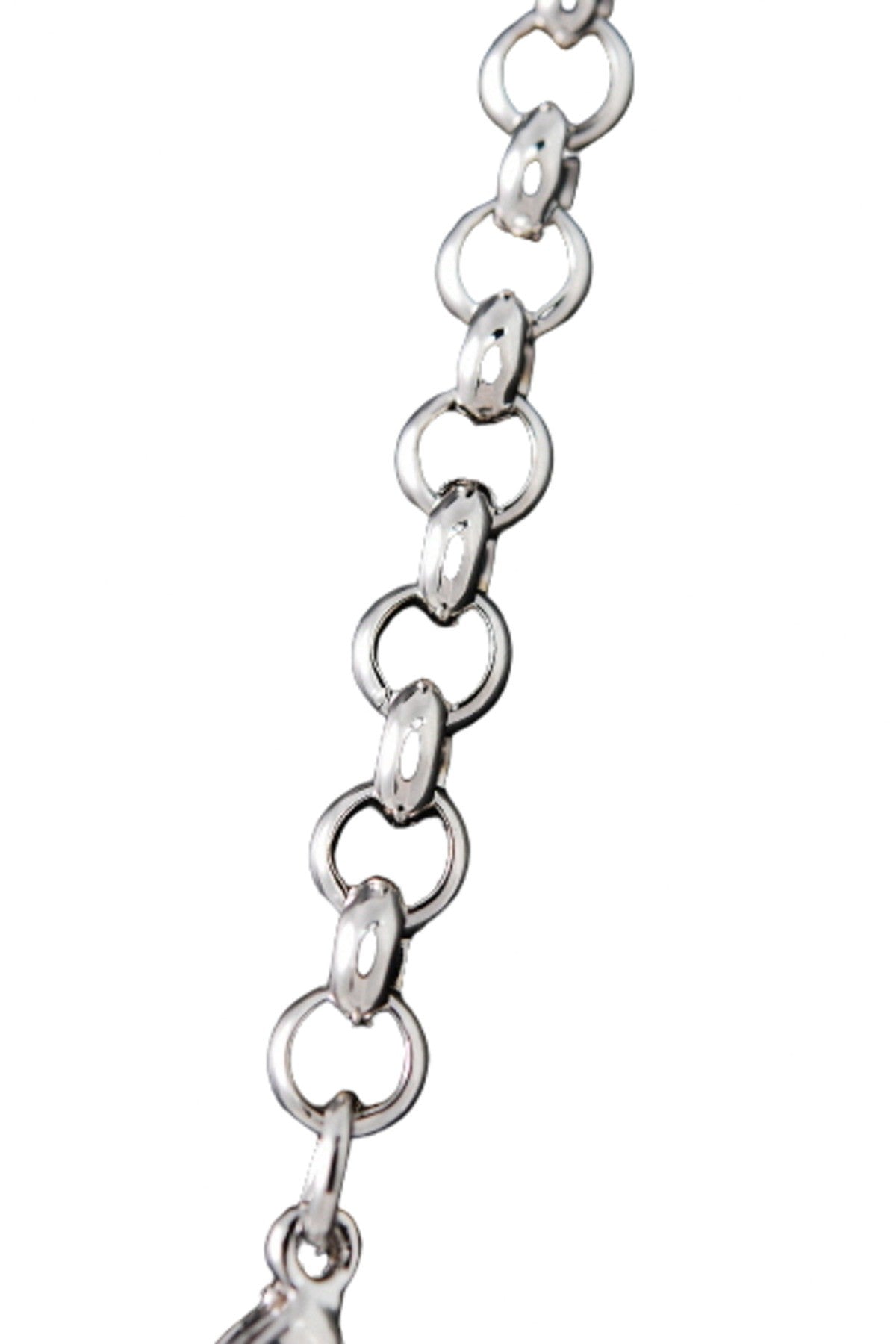 A stylish crystal bullet link chain necklace with a 33-inch length, featuring double plating and a unique design, made in Korea.