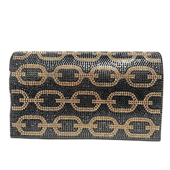 Elegant Crystal Cover Evening Clutch with detachable chain and soft lining, showcasing its stylish design and compact size.