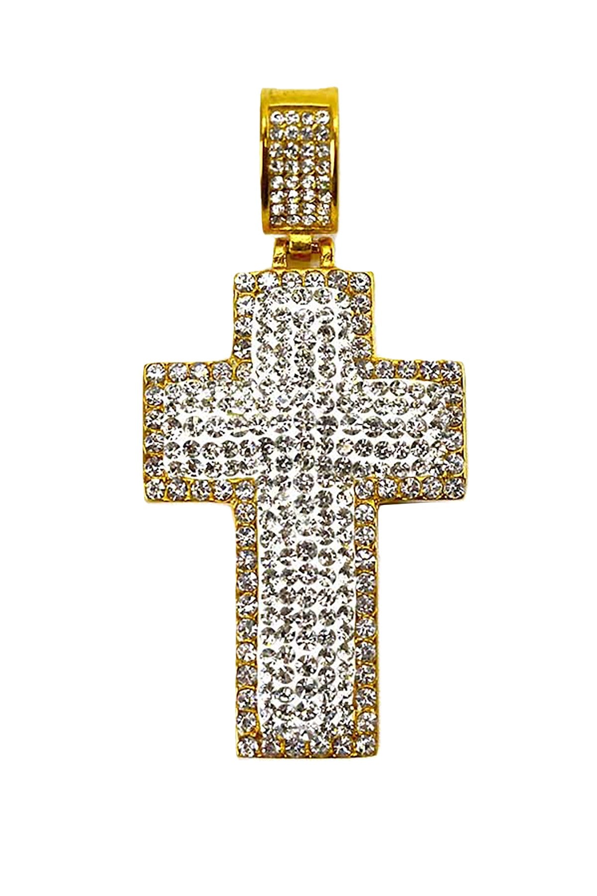 A beautiful Crystal Cross Pendant measuring 2.50" x 1.25", featuring a sparkling crystal design.