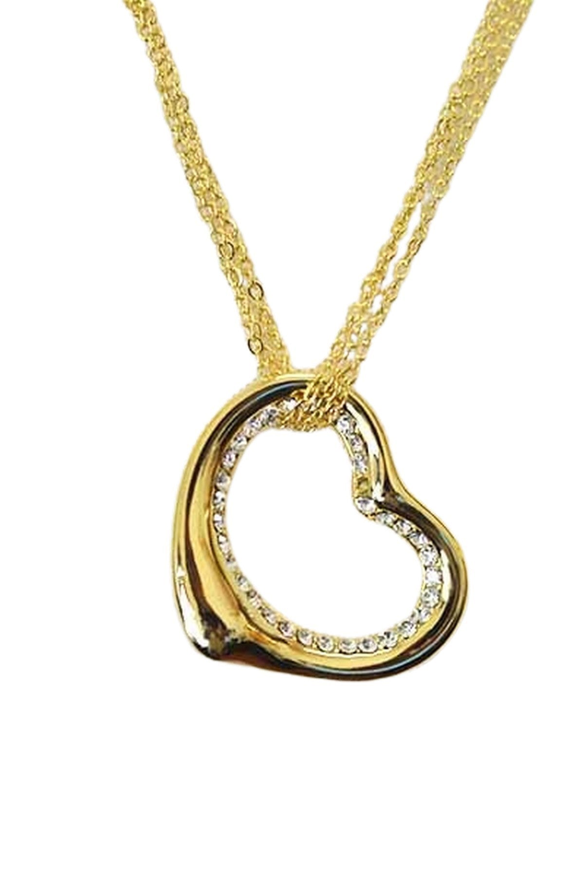 A stunning crystal cut out heart pendant necklace with a double plated finish and a 24-inch chain.