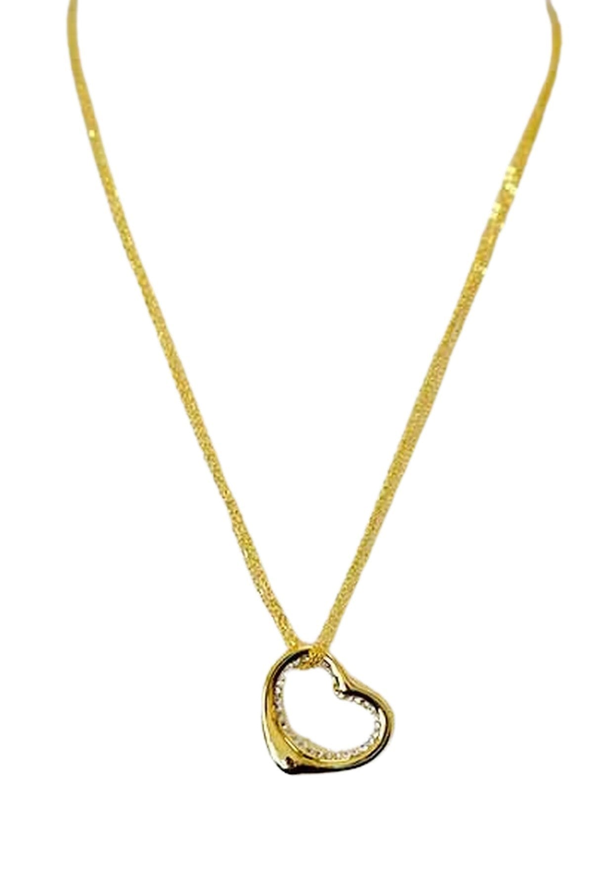 A stunning crystal cut out heart pendant necklace with a double plated finish and a 24-inch chain.