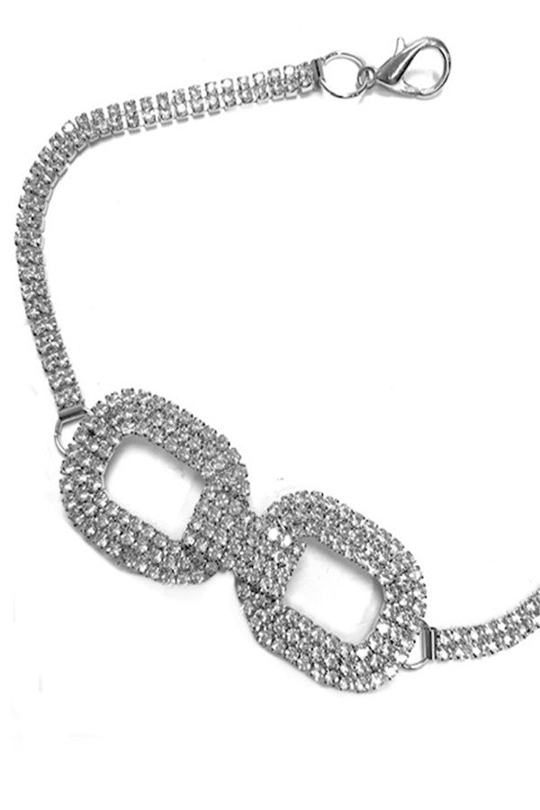 Crystal Double Circle Cross Belt featuring a stylish design with sparkling crystals and a lobster claw clasp.