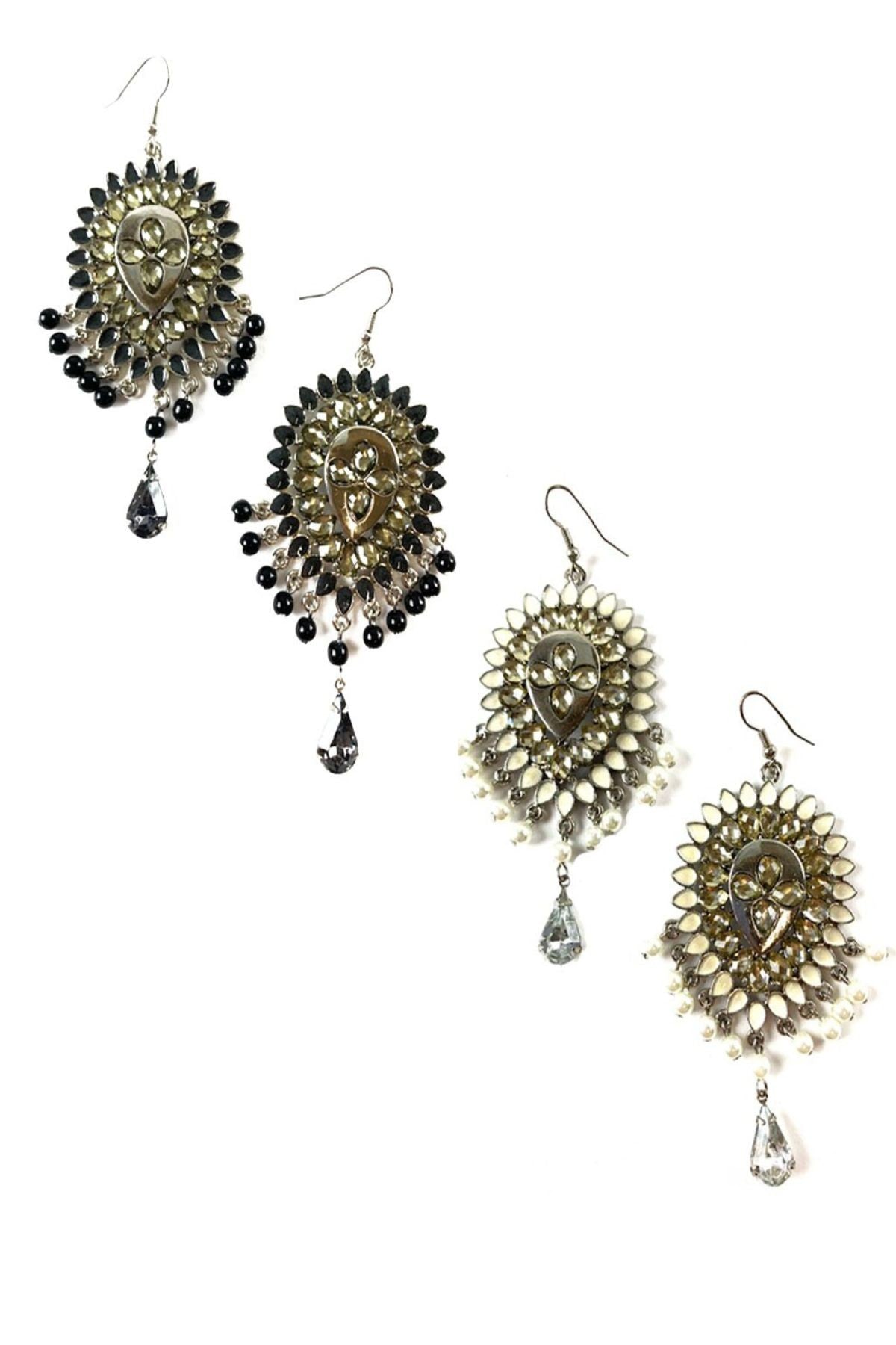 Elegant crystal drop earrings with fish hoop design, approximately 3.5 inches long, perfect for any occasion.