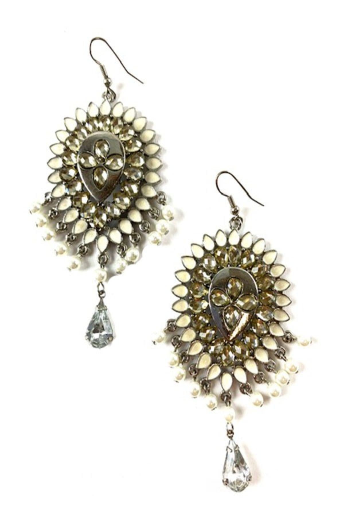 Elegant crystal drop earrings with fish hoop design, approximately 3.5 inches long, perfect for any occasion.