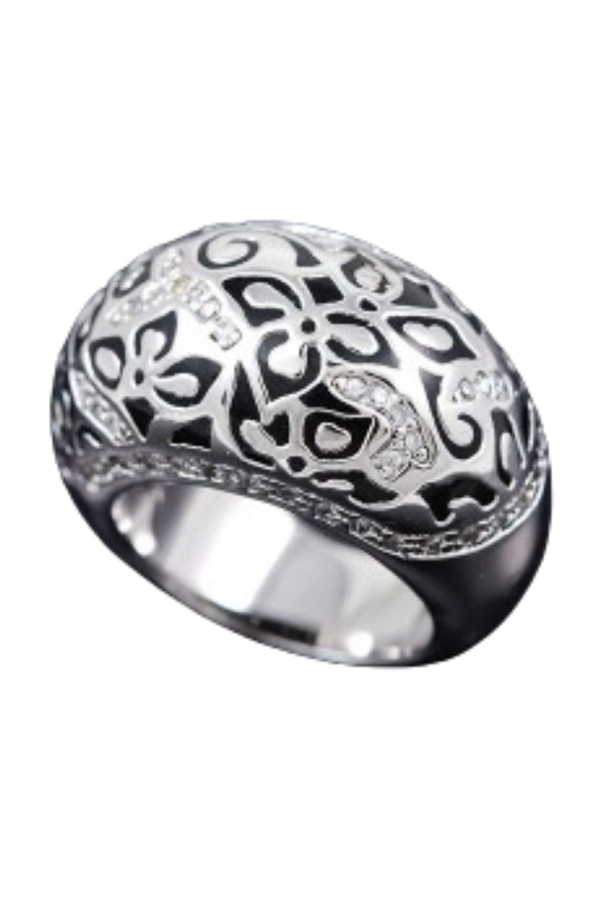 A beautifully crafted Crystal Flower Pattern Metal Ring with a double-plated finish, showcasing intricate floral designs.