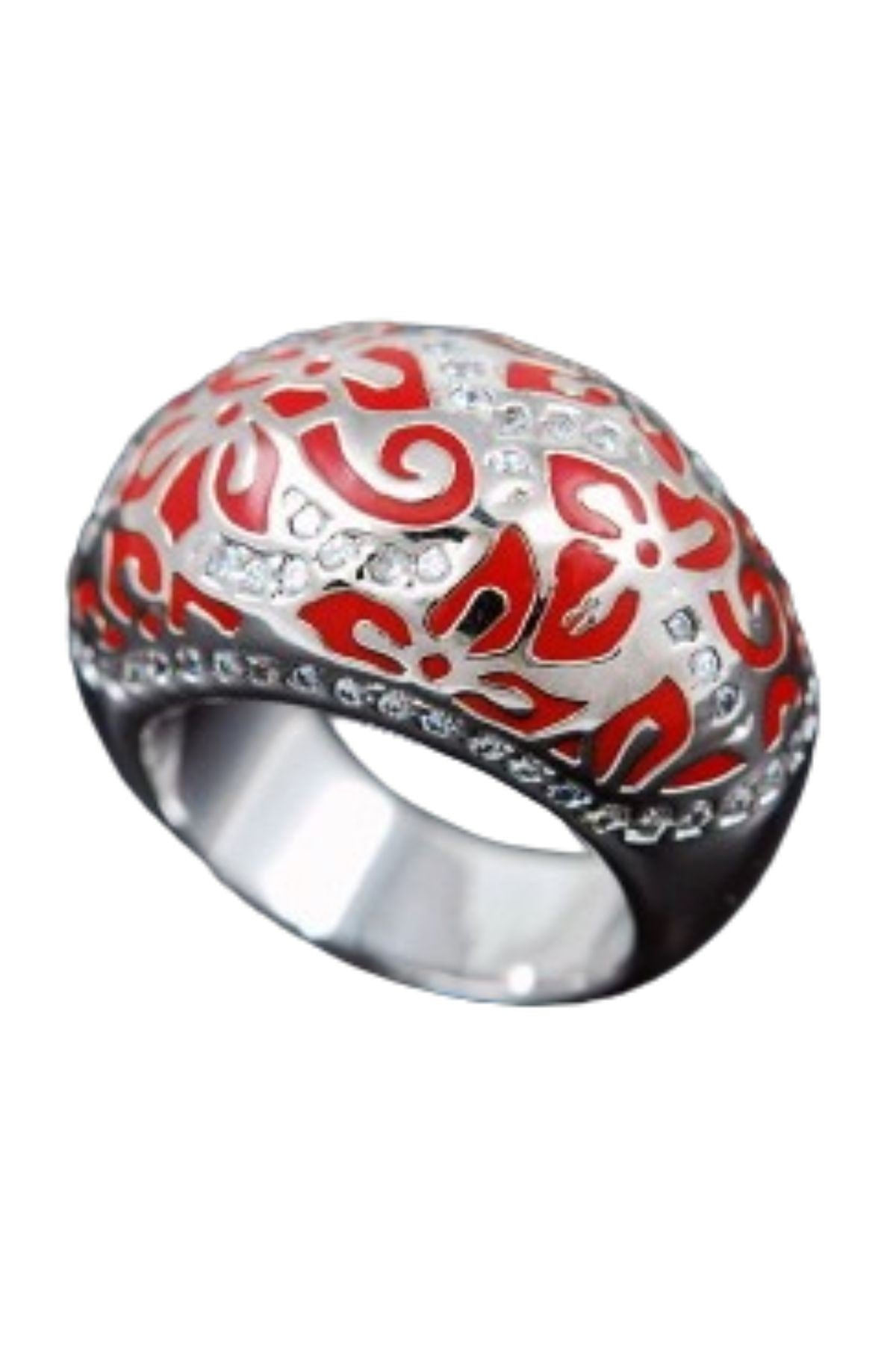 A beautifully crafted Crystal Flower Pattern Metal Ring with a double-plated finish, showcasing intricate floral designs.