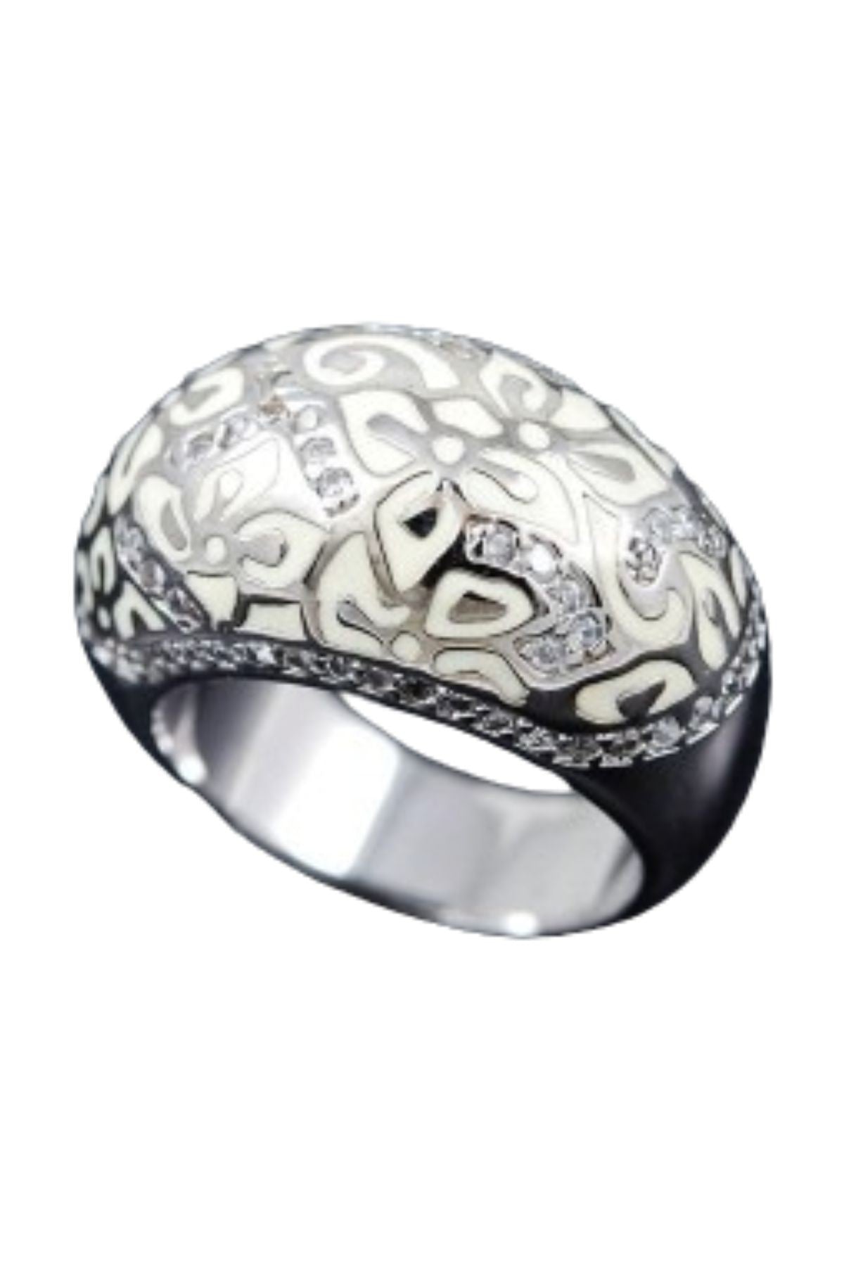 A beautifully crafted Crystal Flower Pattern Metal Ring with a double-plated finish, showcasing intricate floral designs.