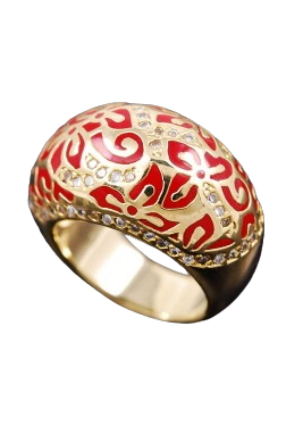 A beautifully crafted Crystal Flower Pattern Metal Ring with a double-plated finish, showcasing intricate floral designs.