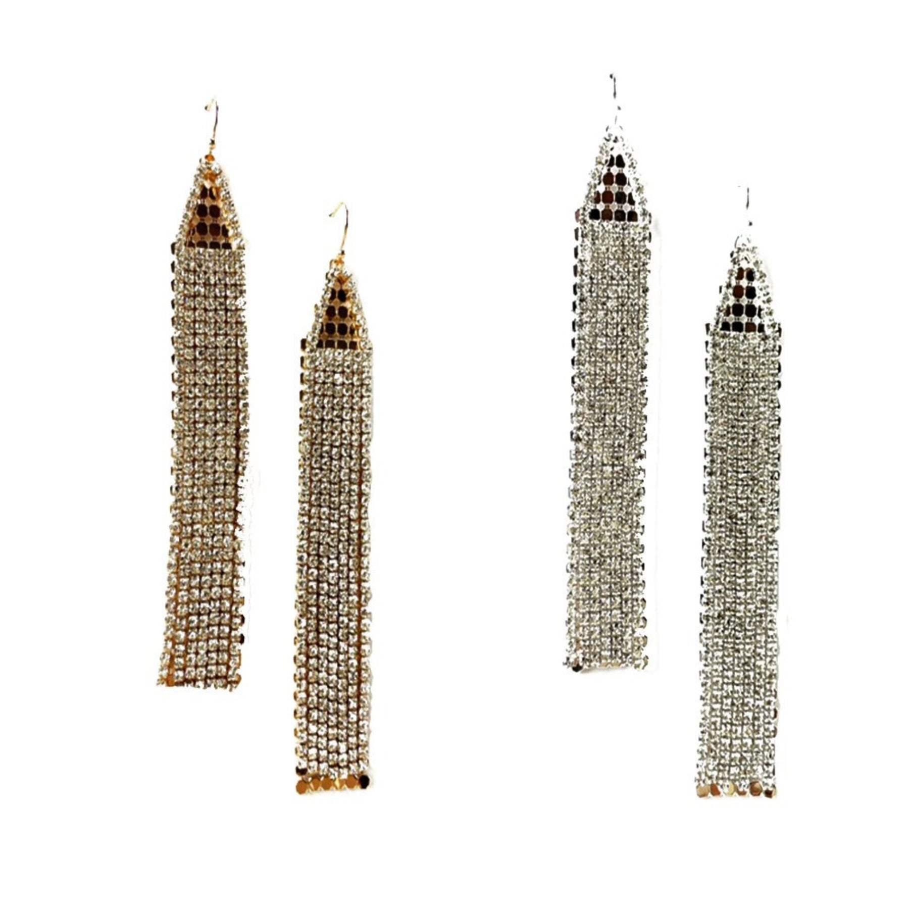 Elegant Crystal Fringe Earrings with a 4.25-inch drop, featuring sparkling crystals and a secure post back design.