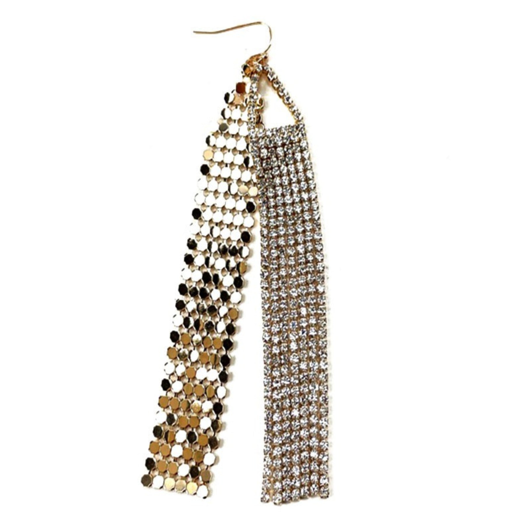 Elegant Crystal Fringe Earrings with a 4.25-inch drop, featuring sparkling crystals and a secure post back design.