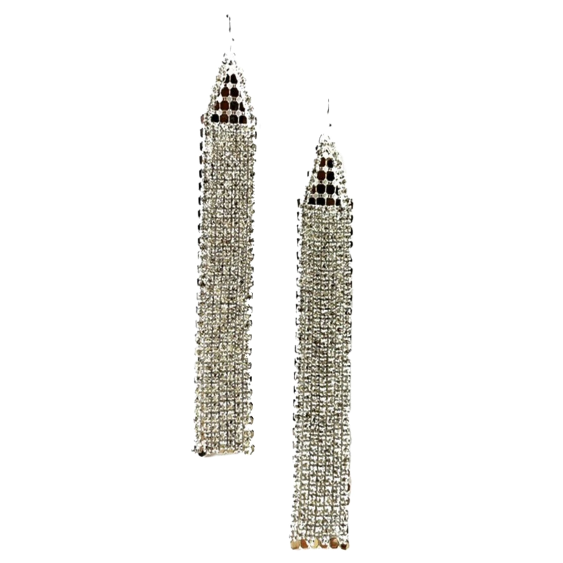 Elegant Crystal Fringe Earrings with a 4.25-inch drop, featuring sparkling crystals and a secure post back design.