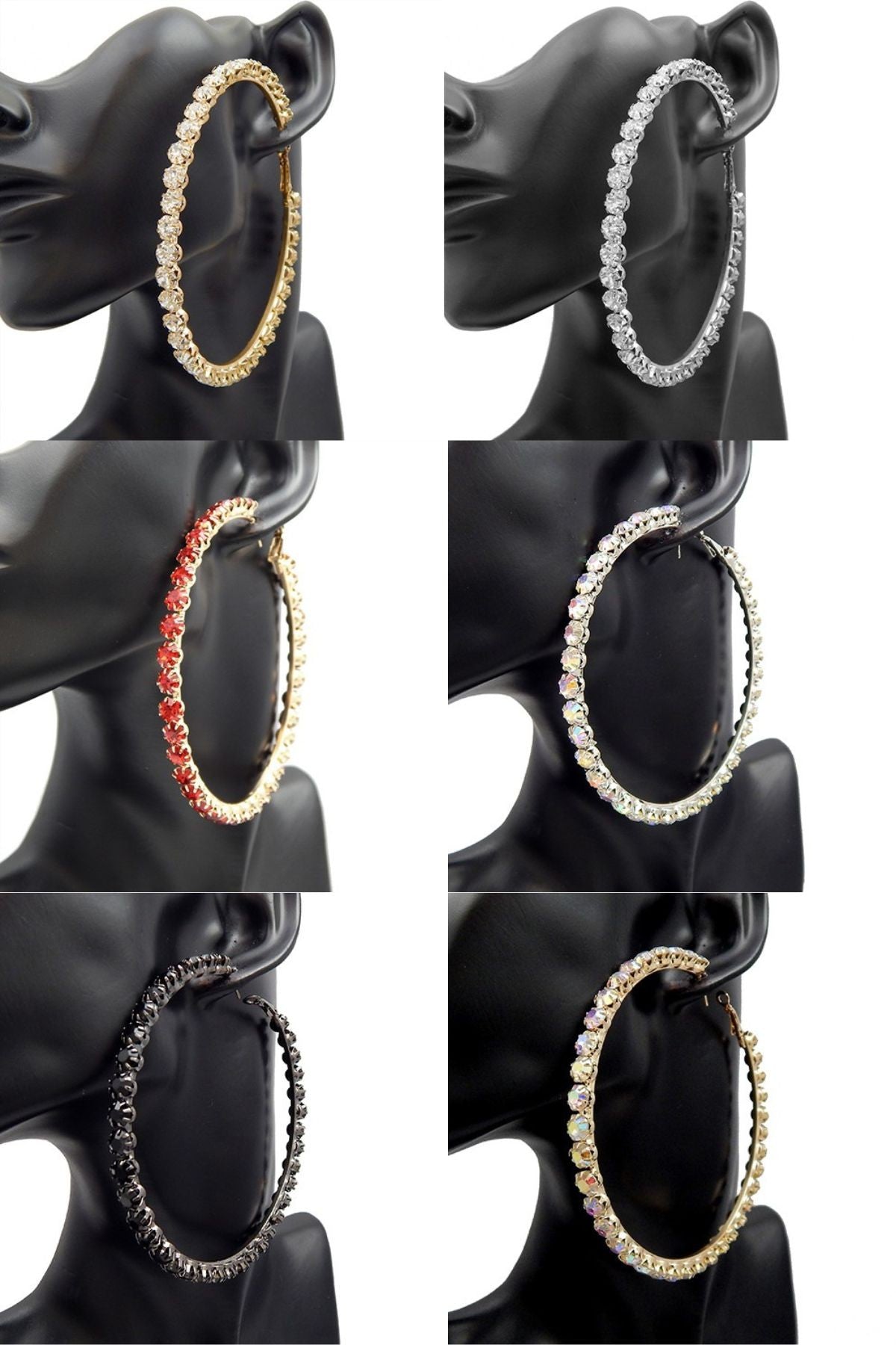 Elegant Crystal Full Cover Hoop Earrings with sparkling crystals and latch back closure, measuring 80mm in diameter.