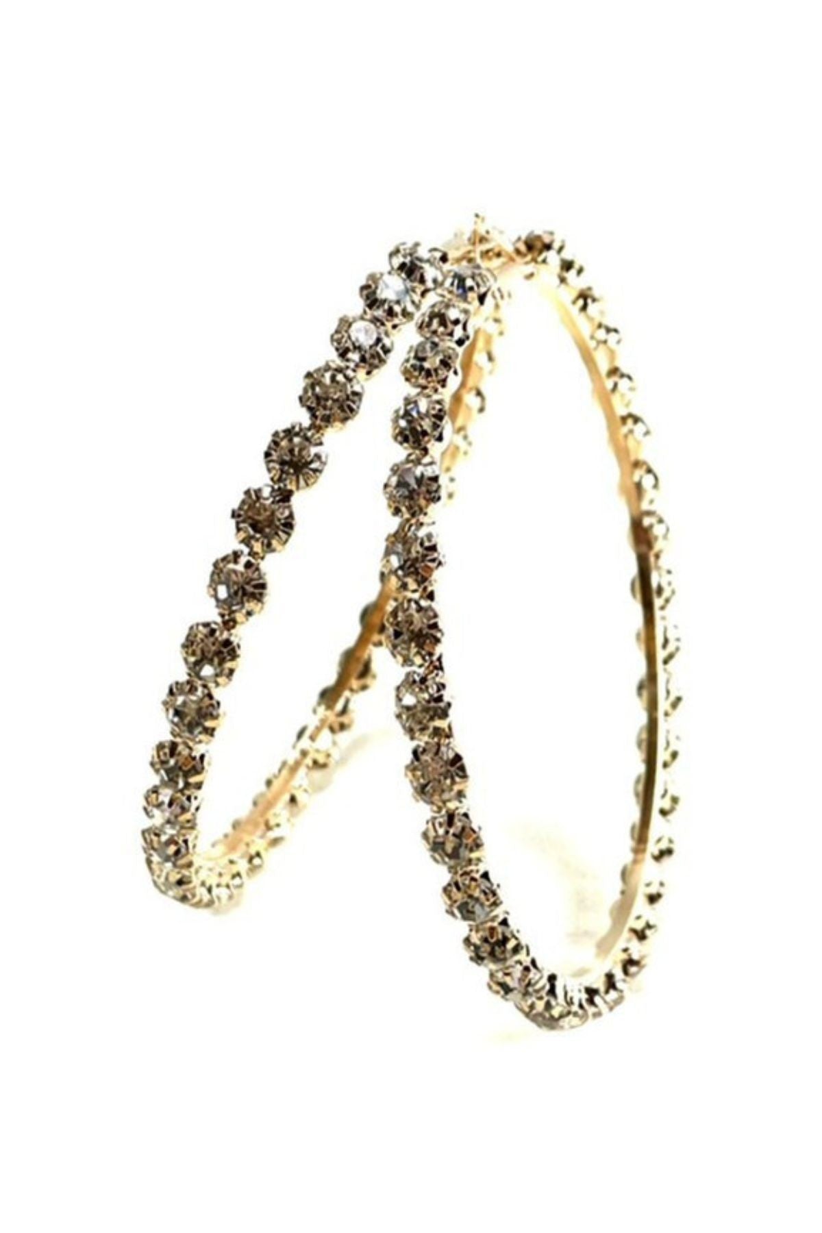 Elegant Crystal Full Cover Hoop Earrings with sparkling crystals and latch back closure, measuring 80mm in diameter.