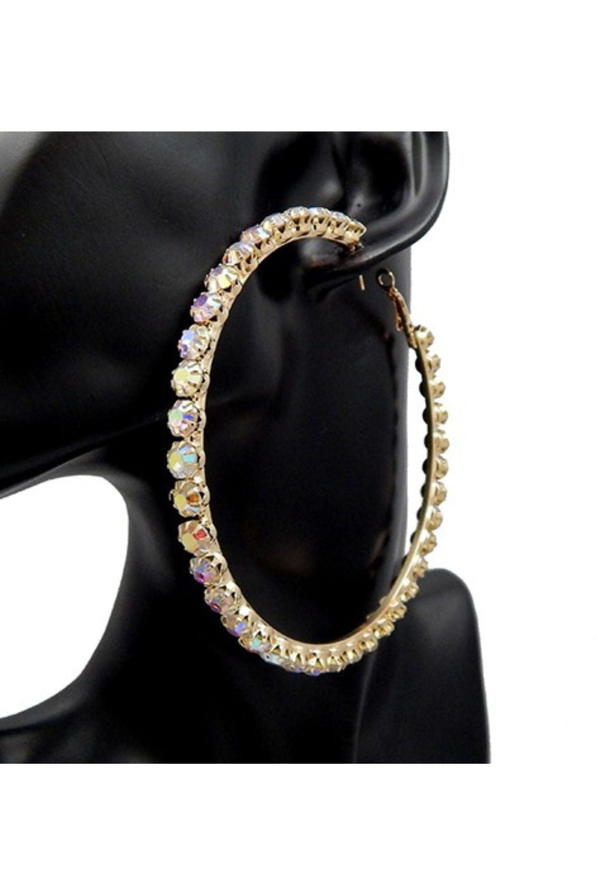 Elegant Crystal Full Cover Hoop Earrings with sparkling crystals and latch back closure, measuring 80mm in diameter.