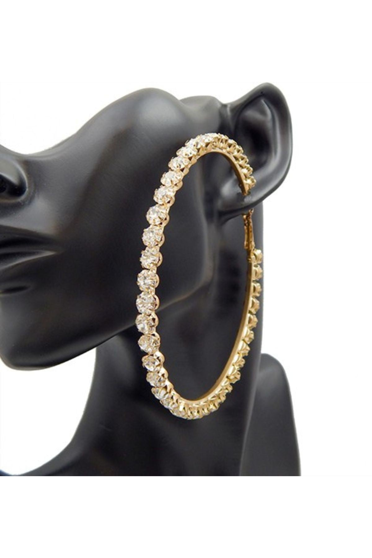 Elegant Crystal Full Cover Hoop Earrings with sparkling crystals and latch back closure, measuring 80mm in diameter.