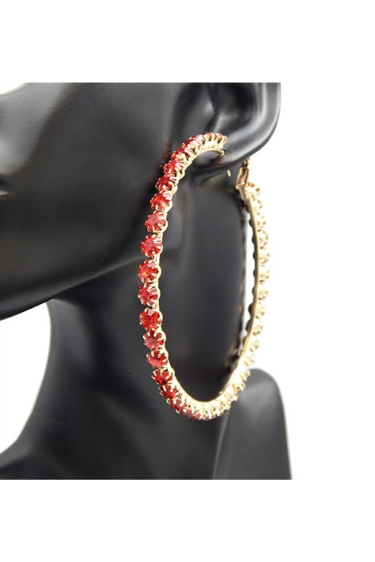 Elegant Crystal Full Cover Hoop Earrings with sparkling crystals and latch back closure, measuring 80mm in diameter.