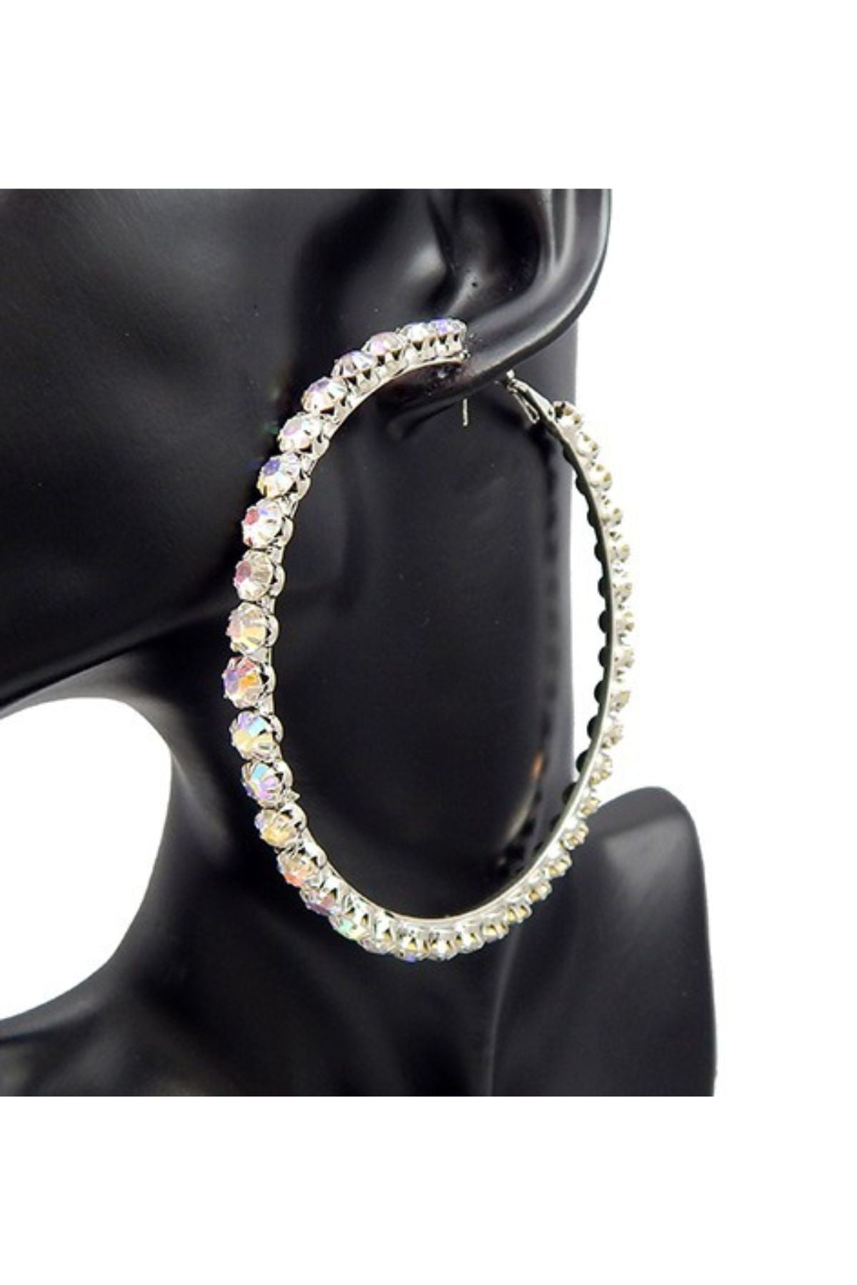 Elegant Crystal Full Cover Hoop Earrings with sparkling crystals and latch back closure, measuring 80mm in diameter.